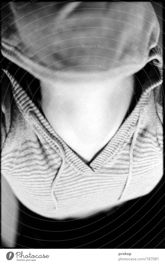 Alienated Human being Feminine Woman Adults Sweater Fear Loneliness Low neckline Neck Black & white photo Interior shot Day Bird's-eye view Upper body
