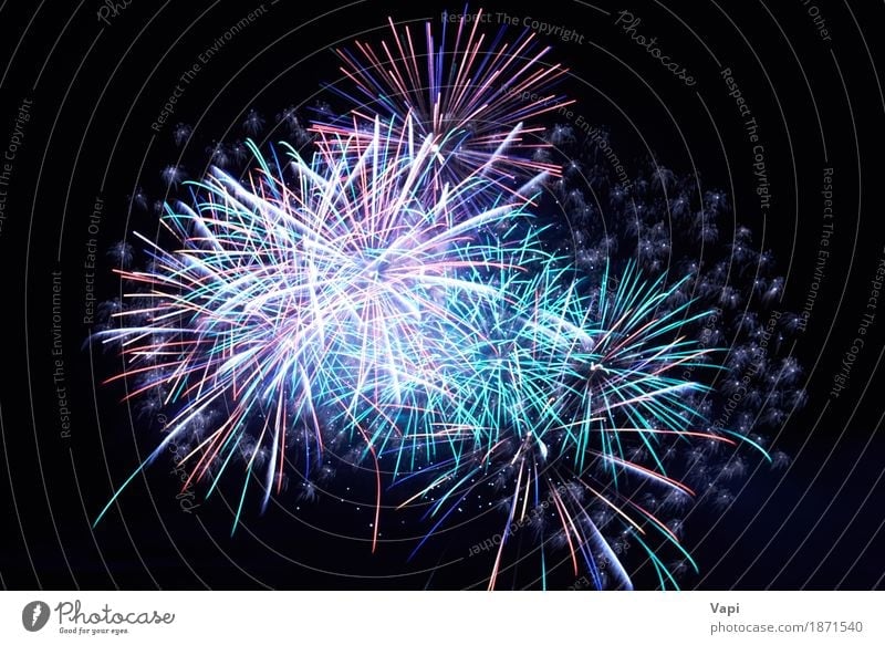 Blue colorful fireworks on the black sky Design Joy Freedom Night life Entertainment Party Event Feasts & Celebrations Christmas & Advent New Year's Eve Art