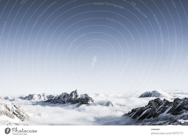 mountains Clouds Cloud cover Snow Mountain Peak Cold Glacier Flying Climbing Mountaineering Winter Height Zugspitze Alps