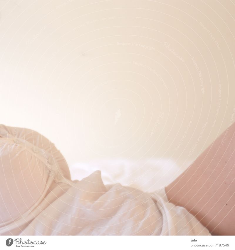 Available Light II Human being Feminine Woman Adults Chest Stomach Legs Lie Esthetic Bright Soft Bed Relaxation Body Shirt Thigh Colour photo Interior shot