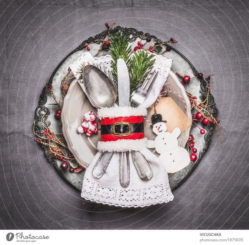 Christmas table decoration with plates and cutlery Nutrition Banquet Crockery Plate Cutlery Knives Fork Spoon Style Design Joy Living or residing Table Party