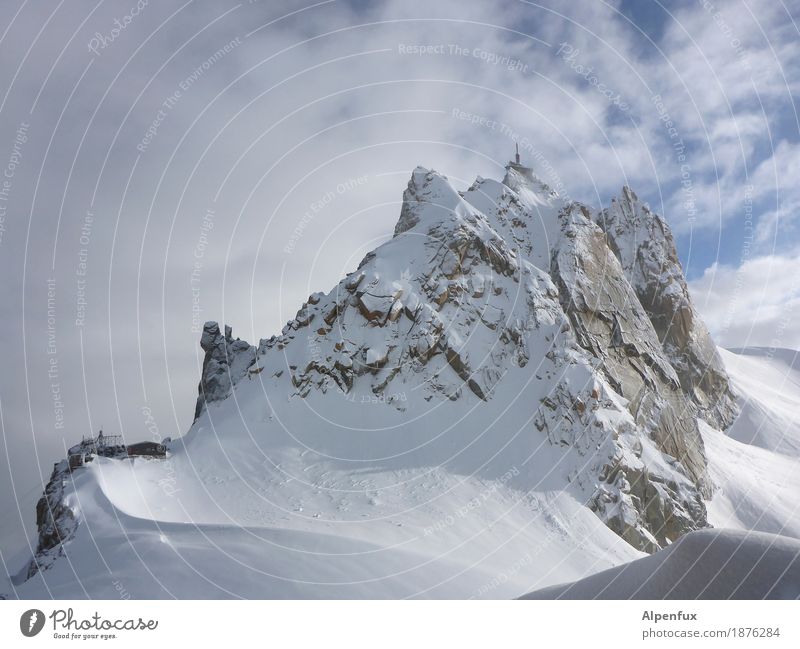 Aiguille du Midi Cosmique-Ridge Climbing Mountaineering Landscape Clouds Winter Ice Frost Snow Rock Alps Mont Blanc Peak Snowcapped peak Glacier Cold White