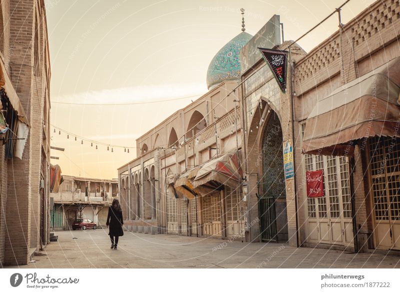 Mosque at sunset Feminine 1 Human being Tehran Iran Small Town Capital city Downtown Outskirts Old town Deserted House (Residential Structure) Church Building