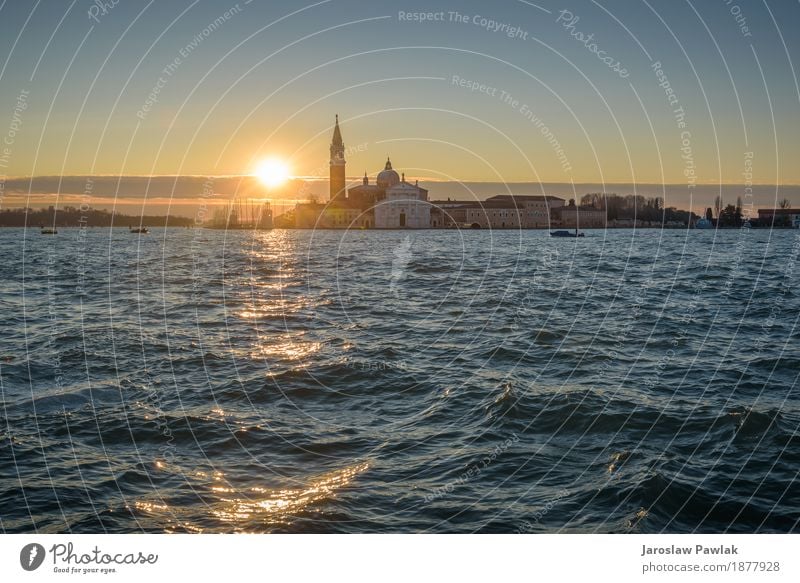 Venetian Lagoon at sunrise. Vacation & Travel Tourism Summer Ocean Island Landscape Town Church Harbour Transport Watercraft Large Historic Tradition Italy