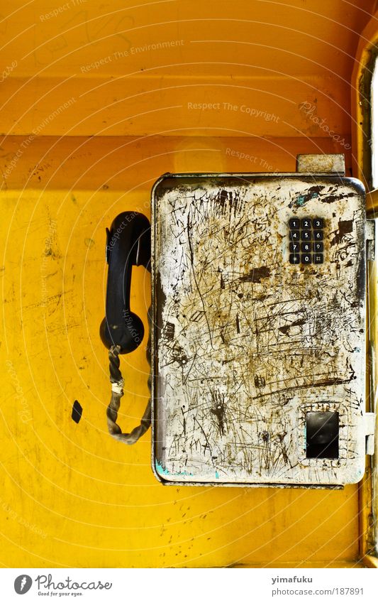 Public Phone Telephone Metal Aggression Old Authentic Trashy Yellow Silver Chaos Numbers Iran Colour photo