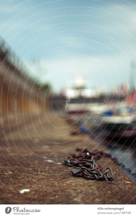 . Vacation & Travel Far-off places Cruise Navigation Chain Chain link Harbour Mole Baltic Sea Watercraft Depth of field Blur Colour photo Exterior shot