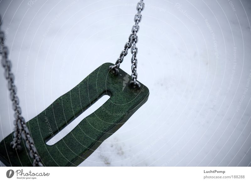 End of season. Playground Swing To swing Loneliness Winter Chain Rubber Cold Comfortless Sadness Playing Creepy Eerie Calm Snow Infancy Childhood memory Abuse