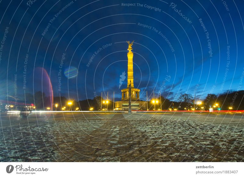 Victory Column at the Great Star Evening Lighting Berlin Dark else Goldelse victory statue big star Sky Crossroads Long exposure Tracer path light track