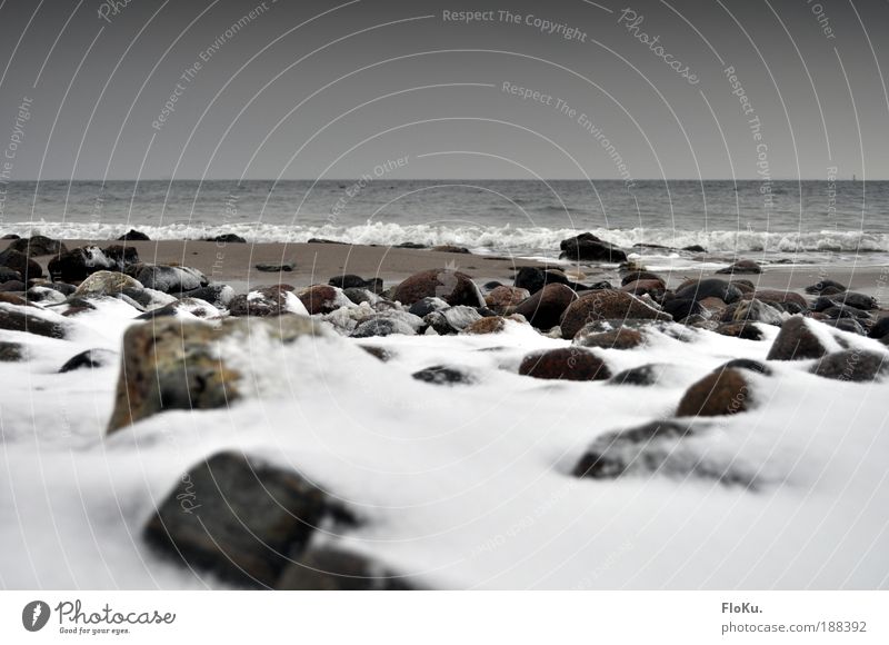 winter beach Environment Nature Landscape Elements Sand Water Winter Climate Bad weather Ice Frost Snow Waves Coast Beach Baltic Sea Dark Authentic Infinity