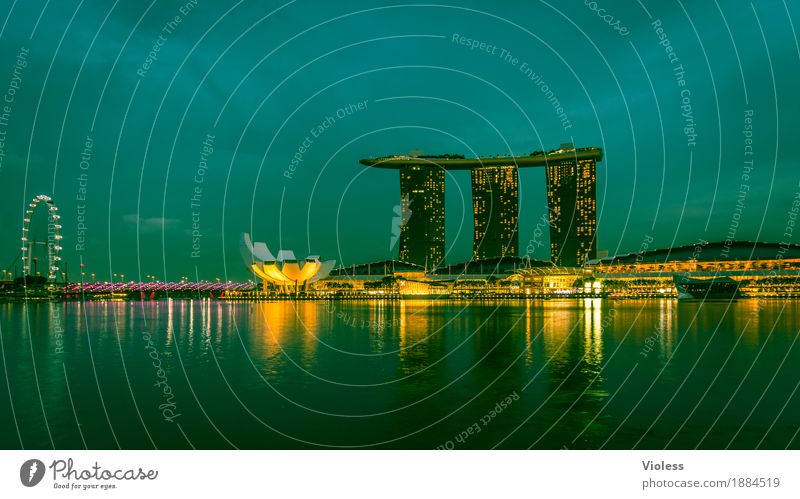 Singapore Capital city Skyline High-rise Hotel Tower Manmade structures Building Architecture Tourist Attraction Glittering Lighting Illuminate Lamp Kitsch