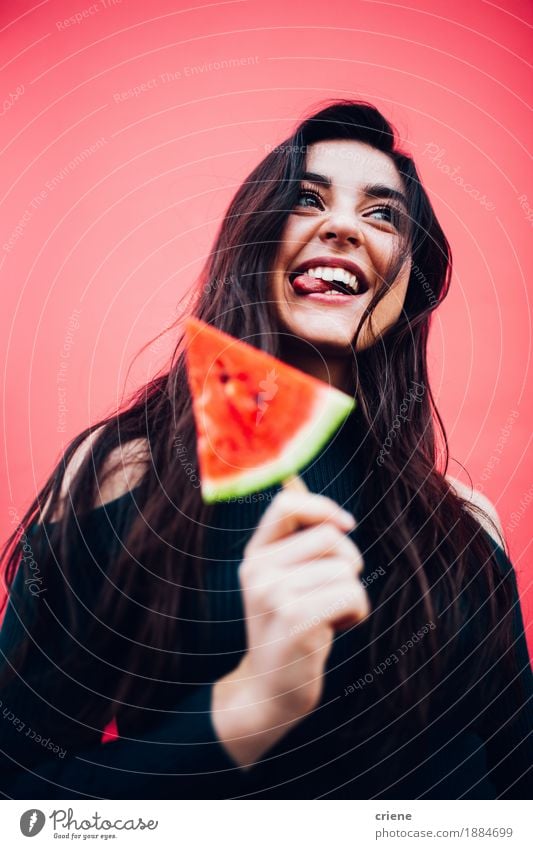Young happy women enjoying watermelon Food Fruit Nutrition Lifestyle Joy Summer Feminine Young woman Youth (Young adults) 18 - 30 years Adults Brunette Diet