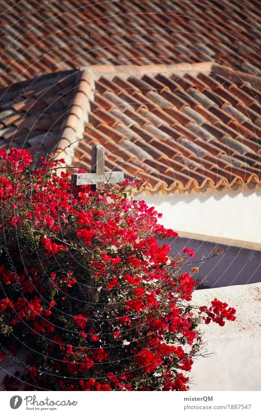 Spanish roof. Art Esthetic Roof Mediterranean Roofing tile Church Fuerteventura Colour photo Multicoloured Exterior shot Detail Experimental Abstract Deserted
