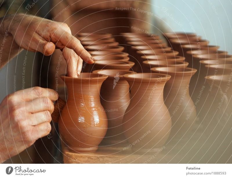 crafted Human being Skin Hand Fingers Art Artist Work of art Authentic Wet New Brown Clay water clay pot Handcrafts Potter Pottery Do pottery Colour photo
