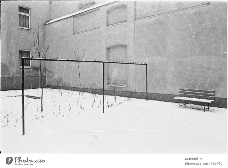 Winter 1988 Snow Courtyard Backyard Bench Park bench Cotheshorse Tumble dryer drying area Rod snow service Winter maintenance program Cold Siberia GDR Middle