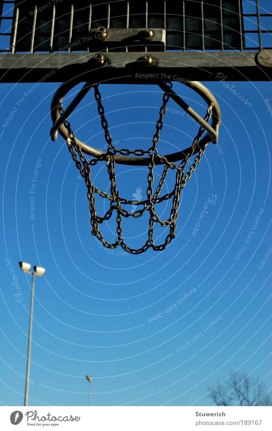Safety catch for flying balls Sports Ball sports Sporting Complex Metal Blue Gray Net Basket Sky Colour photo Exterior shot Day Central perspective