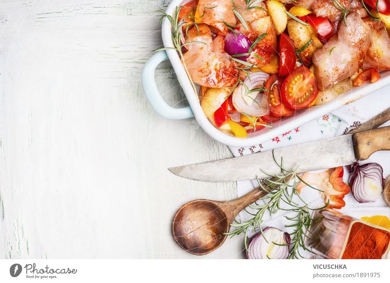 Chicken breast with sliced coloured vegetables, casserole Food Meat Vegetable Herbs and spices Nutrition Lunch Dinner Banquet Organic produce Diet Crockery Pot