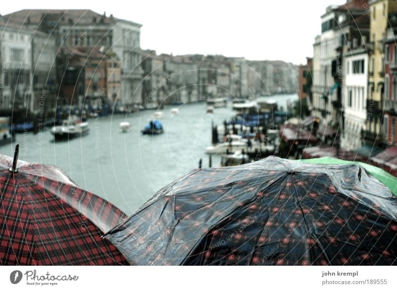 why does it always rain on me Autumn Bad weather Rain Venice Italy Canal Grande Boating trip Ferry Watercraft Gondola (Boat) Umbrella Subdued colour