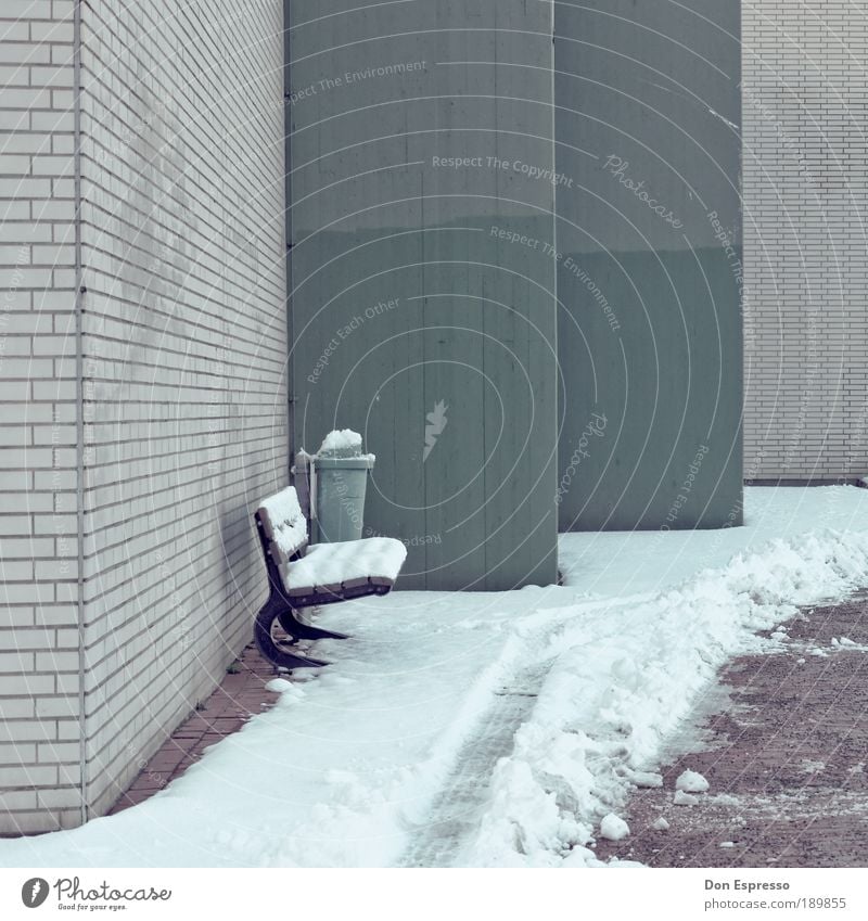 wait for summer Winter Snow Bad weather Ice Frost Deserted House (Residential Structure) Wall (barrier) Wall (building) Facade Freeze Cold Bench Seating