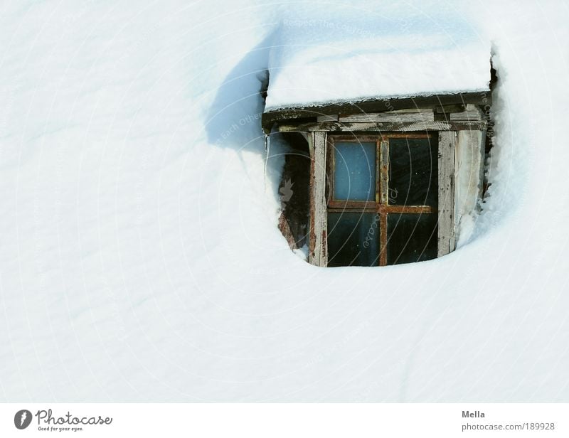 The window to the snow Vacation & Travel Tourism Winter Snow Winter vacation House (Residential Structure) Climate Climate change Weather Window Roof Wood Old