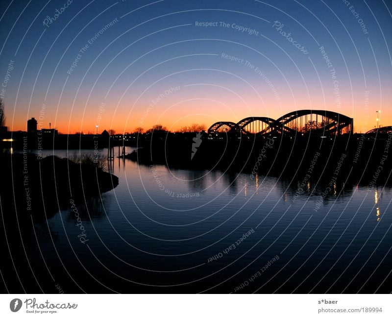 The bridges on the river Landscape Water Sky Cloudless sky Night sky Autumn Beautiful weather River bank North Sea Baltic Sea Hamburg Port City Outskirts