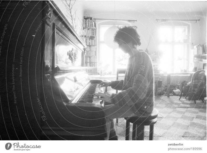 My little brother without guitar at the piano Sun Room Music Human being Man Adults 1 Art Artist Listen to music Musician Guitar Piano Window Sit House mouse