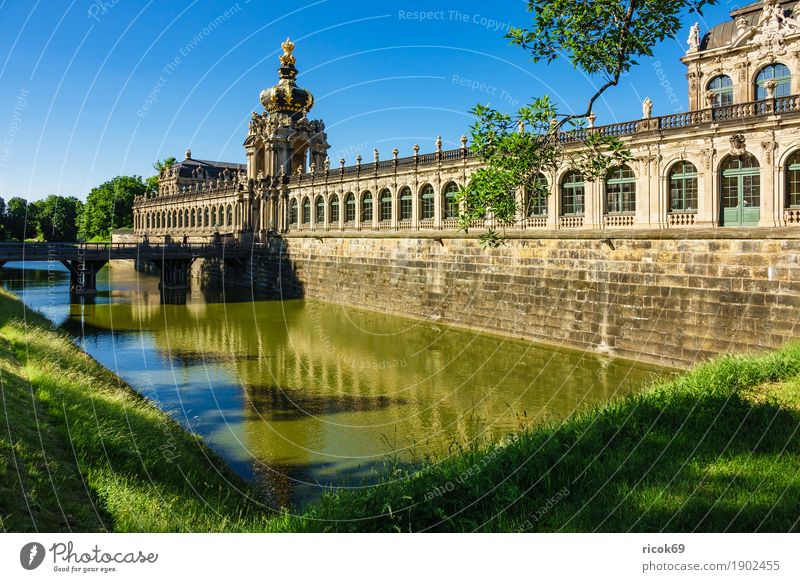 View of the Zwinger in Dresden Vacation & Travel Tourism Capital city Old town Bridge Building Architecture Tourist Attraction Historic Green Tradition Saxony
