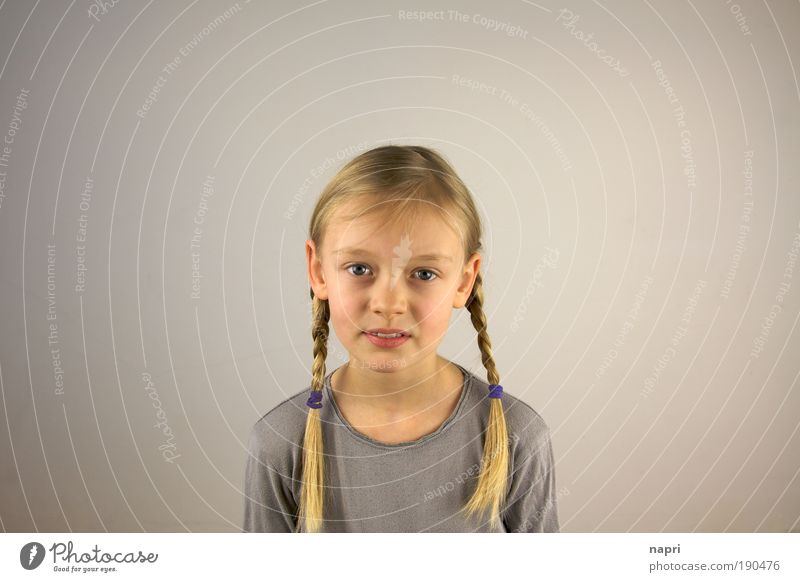 Right in the middle Schoolchild Girl Infancy 1 Human being 8 - 13 years Child Blonde Long-haired Braids Free Beautiful Natural Cute Gray Safety (feeling of)