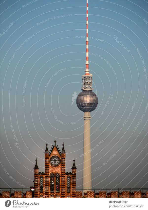 TV tower in Berlin with the tops of the Oberbaum Bridge Pattern Abstract Urbanization Capital city Copy Space right Copy Space left Cool (slang)