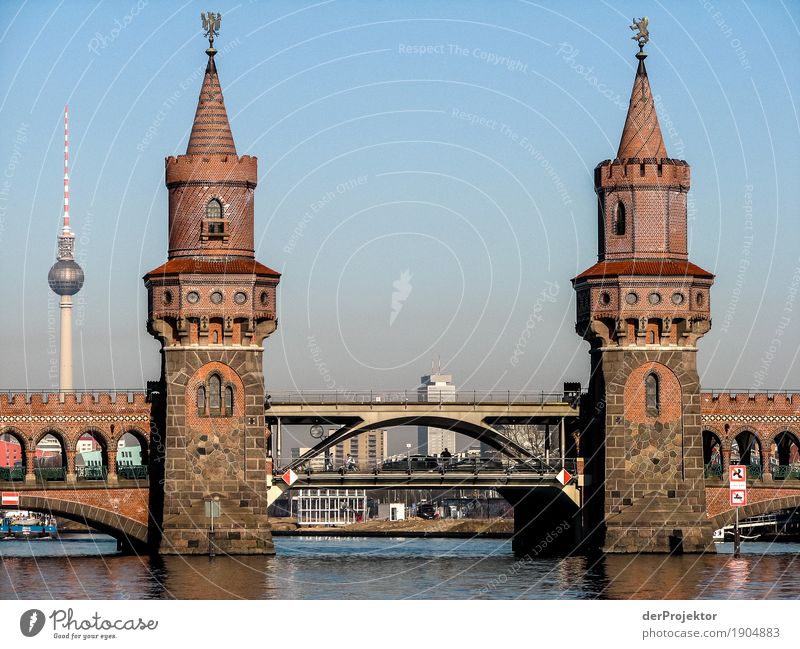 View of the Oberbaumbrücke with television tower metropolis Freedom City Berlin center Panorama (View) Sunbeam urban Beautiful weather City life Sunlight Light