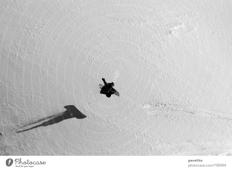 shadowed Snowboard Snowboarding Snowboarder Winter Sports Winter sports Man Adults Flims Jump Esthetic Black & white photo Exterior shot Copy Space right