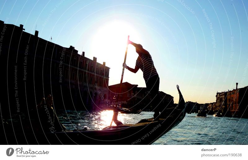 The gondola Masculine Man Adults Arm 1 Human being Culture Water Cloudless sky Coast Bay Island Venice Brook River Village Small Town Capital city Old town
