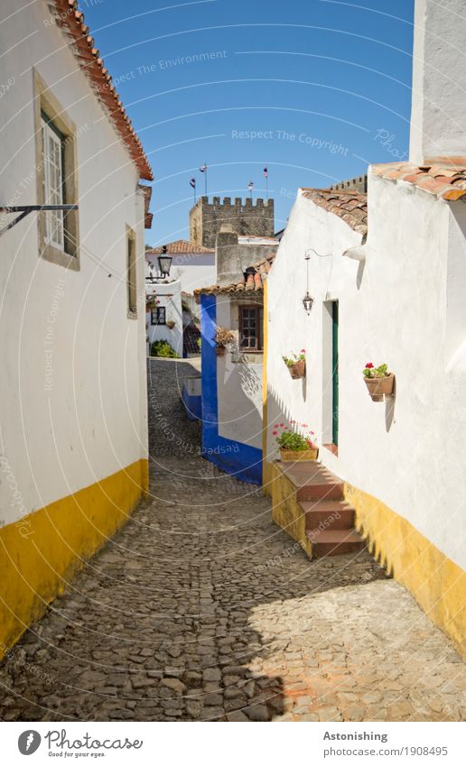 obidos Nature Sky Cloudless sky Plant Flower Obidos Portugal Small Town Old town House (Residential Structure) Tower Manmade structures Building Facade Window