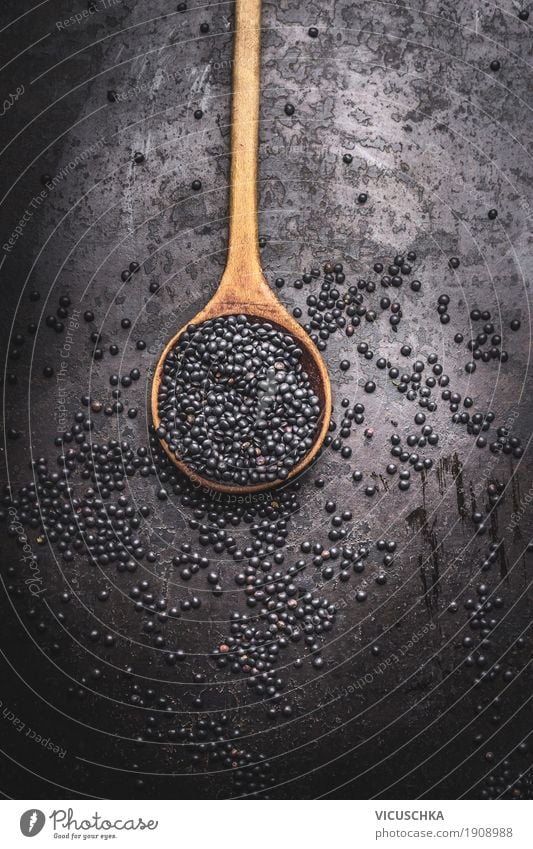 Black Beluga lentil seeds in a cooking spoon Food Grain Organic produce Vegetarian diet Diet Spoon Style Design Healthy Healthy Eating Life Kitchen Lentils