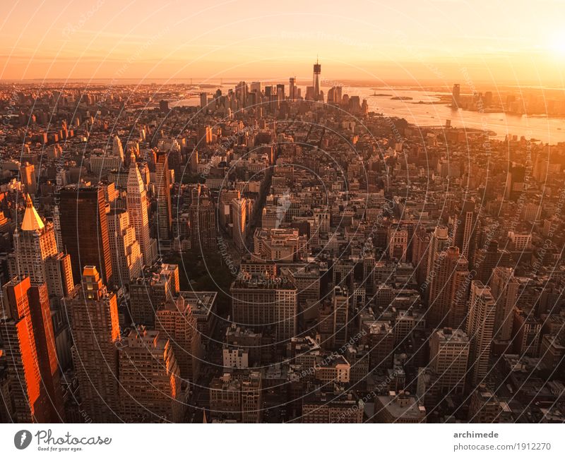 New York City from helicopter at sunset Sun Skyline Building Helicopter Aircraft Going Copy Space background Sunset USA ny nyc urban Manhattan Deserted