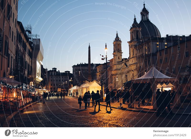 Piazza Navona Town Capital city Downtown Old town Emotions Moody Rome Italy Night life Night sky Domed roof Religion and faith Places Street Street lighting
