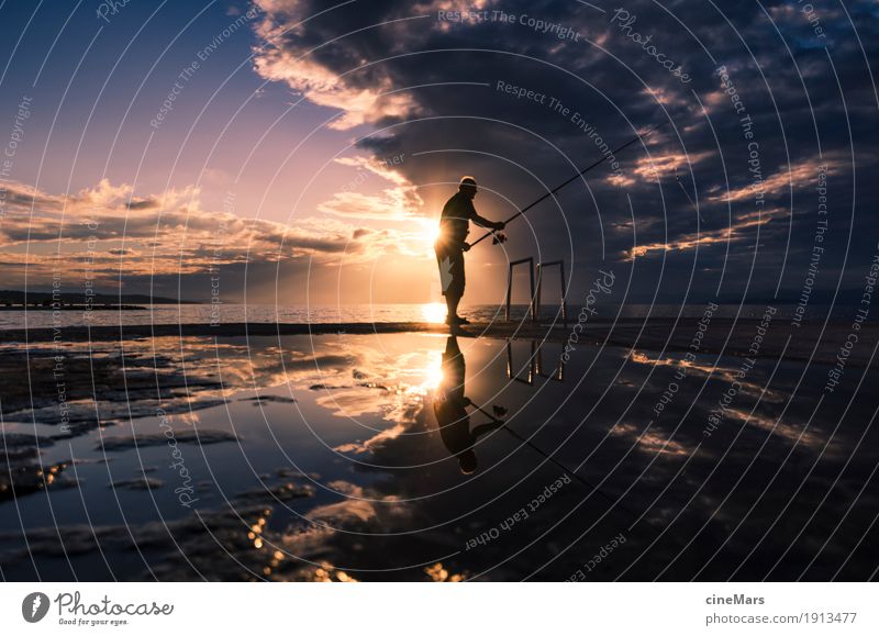 Hope for the big catch Fishing (Angle) Sports Masculine 1 Human being Sunrise Sunset Summer Beautiful weather Catch Hunting Dream Wait Throw Esthetic Success
