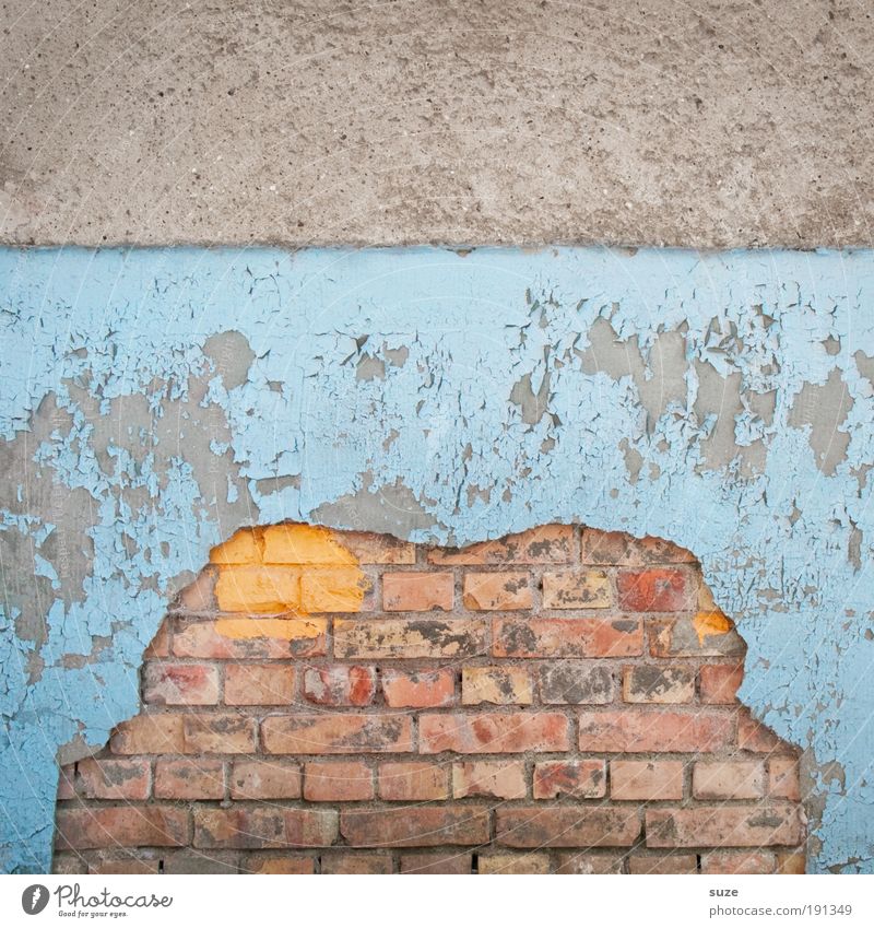 Frog King Wall (barrier) Wall (building) Facade Old Dirty Broken Blue Gray Decline Transience Derelict Brick Fantasy Plaster Brick wall Rendered facade