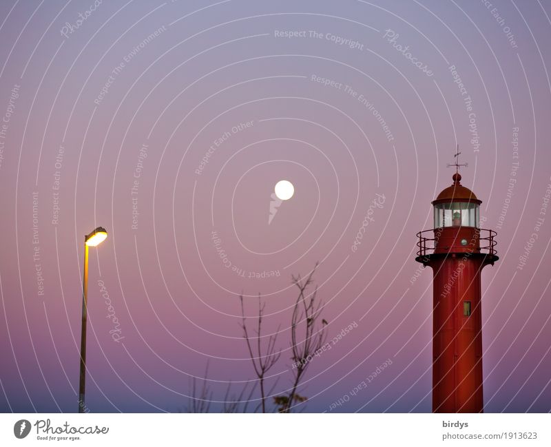 ray of hope Vacation & Travel Earth Sky Cloudless sky Night sky Full  moon Beautiful weather Lighthouse Navigation Illuminate Esthetic Exceptional Together