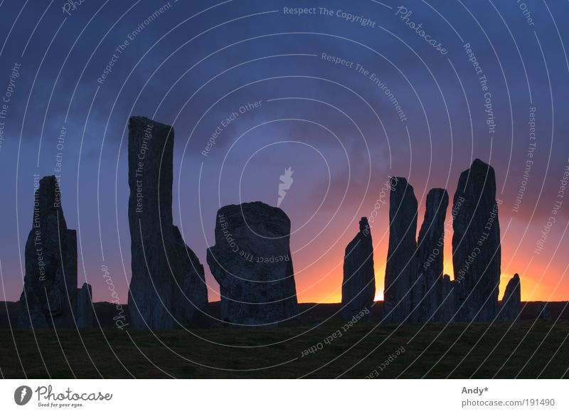 Mystic hours Vacation & Travel Tourism Scotland Culture Megalith monument Menhir Landscape Fire Sunrise Sunset Sunlight Stone Energy Mysterious Dream