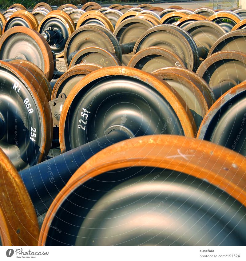 weightlifting ... Logistics Rail transport Metal Steel Contentment Weight Heavy Storage spare parts warehouse "22.5 tons." Wheel Round Territory Colour photo