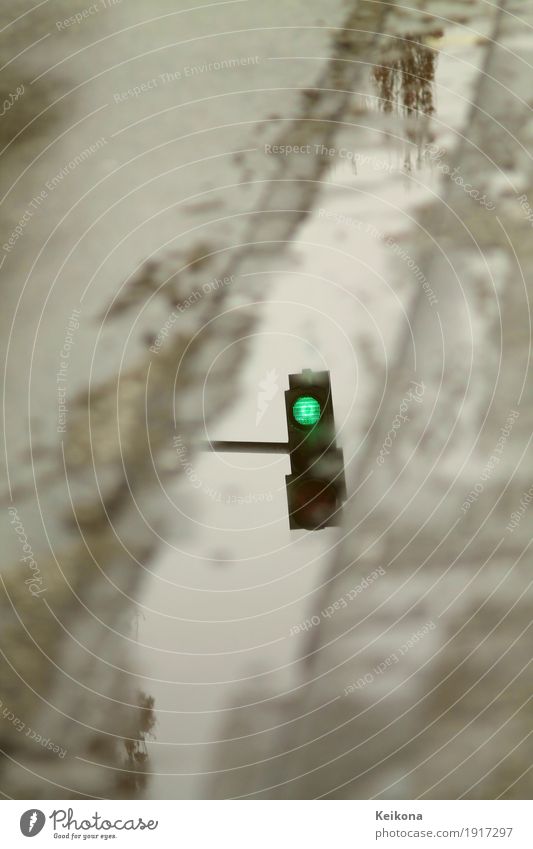 Green streetlight reflextion Environment Water Autumn Winter Storm Gale Thunder and lightning Ice Frost Snow Snowfall Town Transport Road traffic Motoring