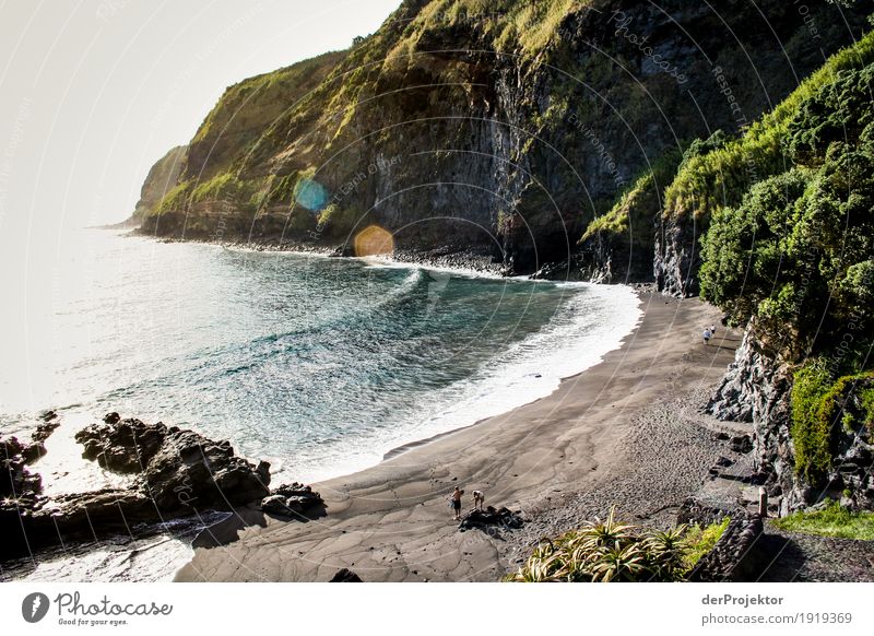 Lonely sandy beach in Azores Swell rocky coast Stone Freedom Panorama (View) Far-off places Copy Space left Vacation & Travel Adventure Trip Tourism Rock