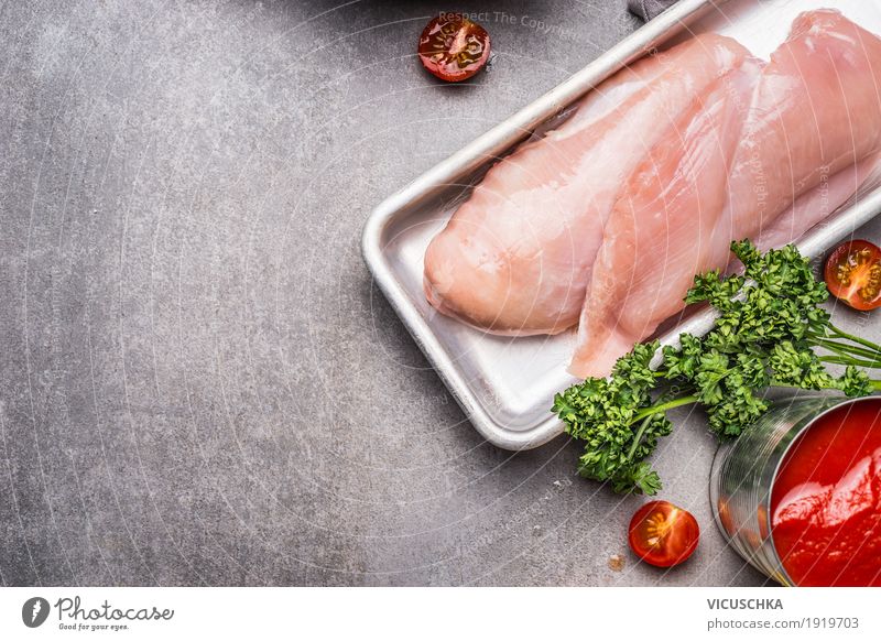 Raw chicken breast fillet for healthy cooking Food Meat Vegetable Herbs and spices Nutrition Organic produce Diet Crockery Style Design Healthy Healthy Eating