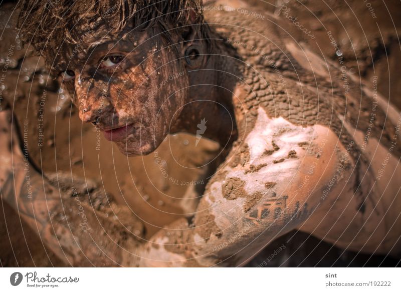 mucky pup Muddy Dirty Human being Masculine Young man Youth (Young adults) 1 Brunette Relaxation Lie Uniqueness Muscular Original Rebellious Joy Self-confident