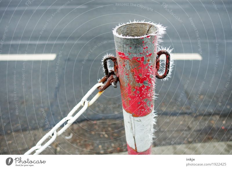 goose bumps |prima climate Winter Ice Frost Traffic infrastructure Road traffic Street Crossroads Barrier Chain Icicle Cold Climate Colour photo Exterior shot