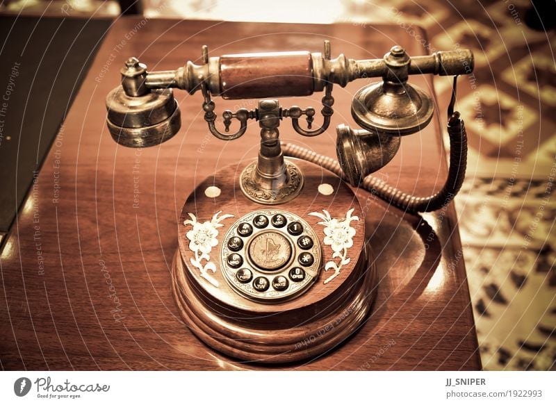 Vintage telephone Table Office Business To talk Telephone Technology Wood Line Old Communicate To call someone (telephone) Dirty Retro Brown Black Contact