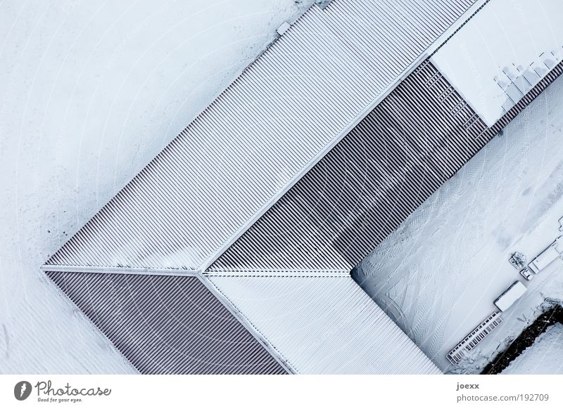 contemplation House (Residential Structure) Winter Ice Frost Snow Roof Sharp-edged Bright Above Under Blue White Bird's-eye view Corrugated sheet iron Furrow L