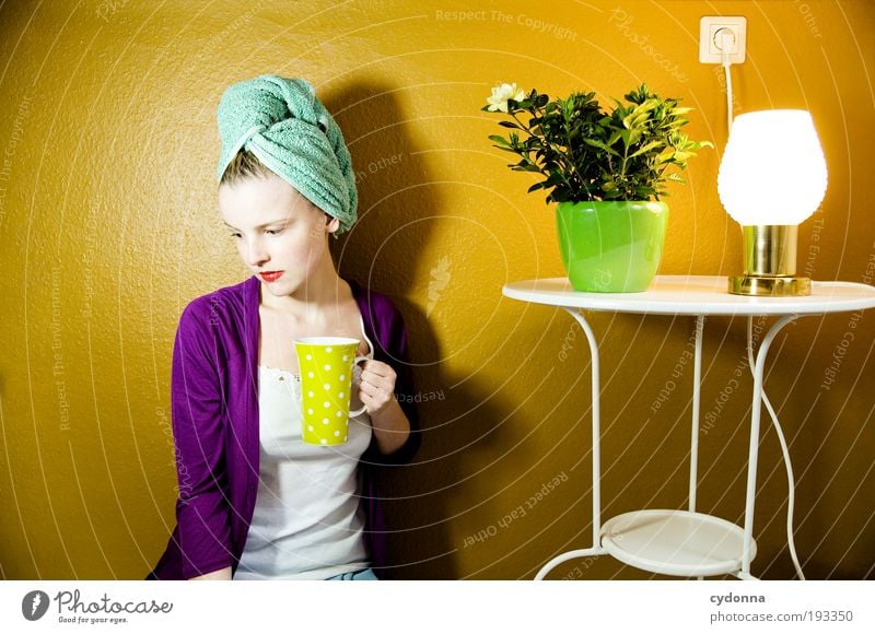 The tea gets cold To have a coffee Tea Cup Lifestyle Elegant Style Design Beautiful Hair and hairstyles Living or residing Flat (apartment) Interior design