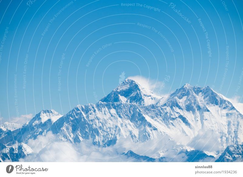 Mount Everest himalaya range aerial view from a plane Nature Landscape Cloudless sky Mountain Peak Snowcapped peak Vacation & Travel Far-off places Earth