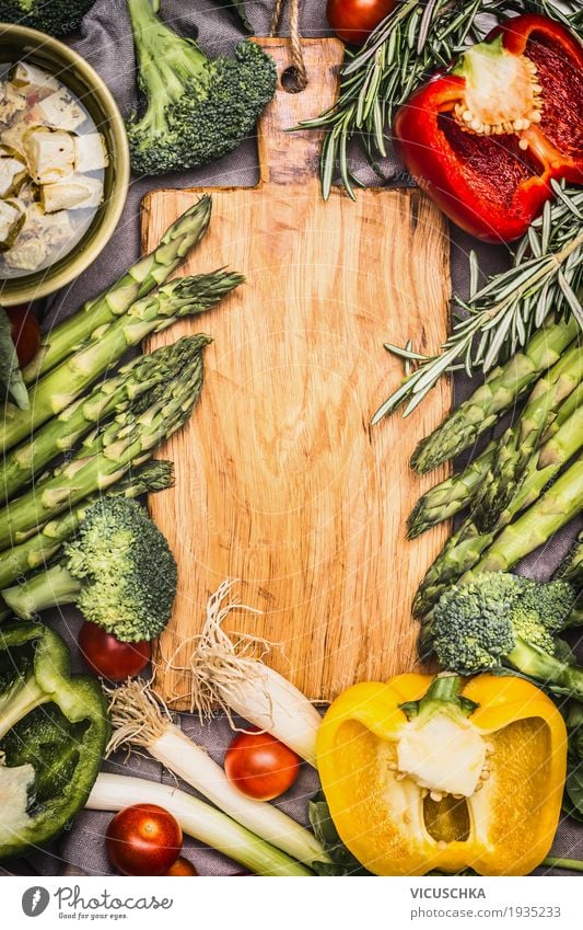 Asparagus and vegetable ingredients Food Cheese Vegetable Herbs and spices Nutrition Lunch Dinner Organic produce Vegetarian diet Diet Style Design Healthy